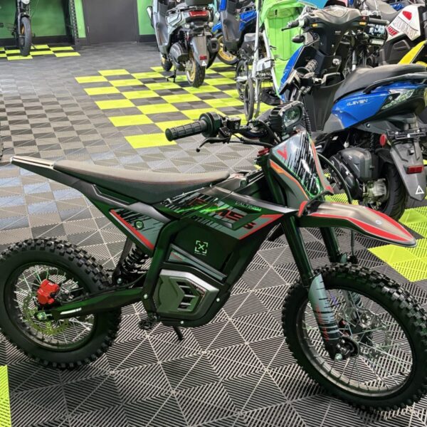 Electric dirt bike in showroom